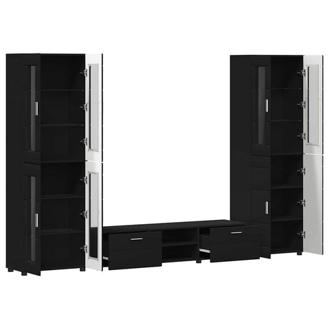 vidaXL TV Cabinet Set with Drawer with Shelf Black Engineered Wood