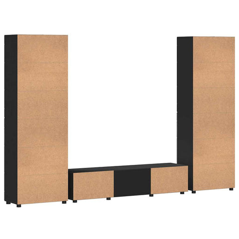 vidaXL TV Cabinet Set with Drawer with Shelf Black Engineered Wood