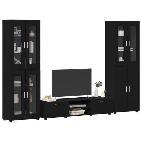 vidaXL TV Cabinet Set with Drawer with Shelf Black Engineered Wood