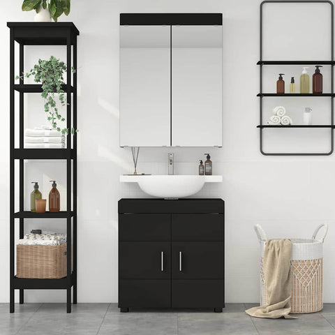 vidaXL Bathroom Furniture Set with Shelf TULUM Black Engineered Wood