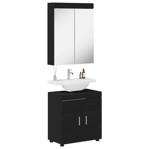 vidaXL Bathroom Furniture Set with Shelf TULUM Black Engineered Wood
