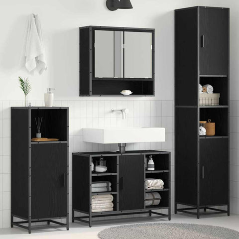 vidaXL Bathroom Cabinet Black oak 35 x 37.5 x 188.5 cm Engineered wood