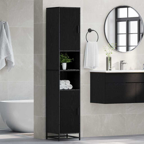 vidaXL Bathroom Cabinet Black oak 35 x 37.5 x 188.5 cm Engineered wood