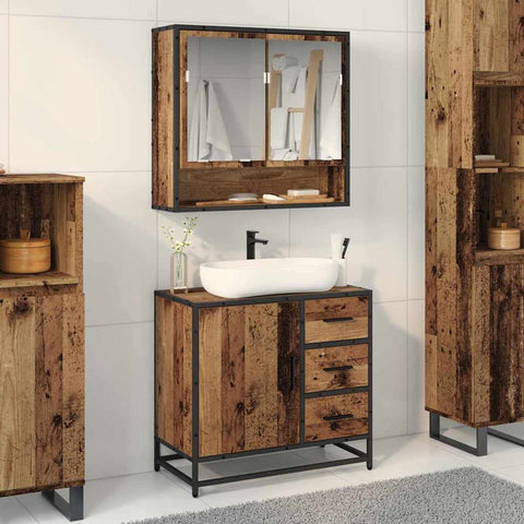 vidaXL Bathroom Furniture Set with Door 2 pcs Old wood 65 x 33 x 60 cm