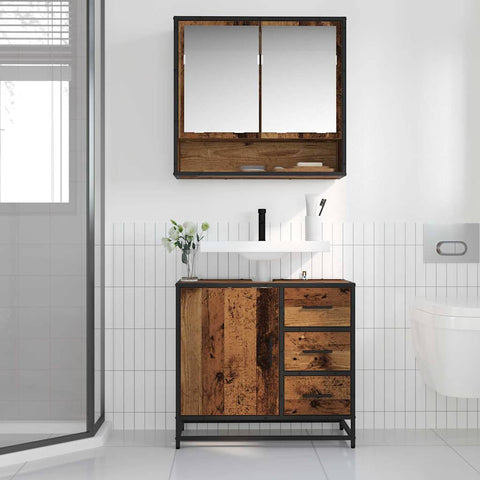 vidaXL Bathroom Furniture Set with Door 2 pcs Old wood 65 x 33 x 60 cm