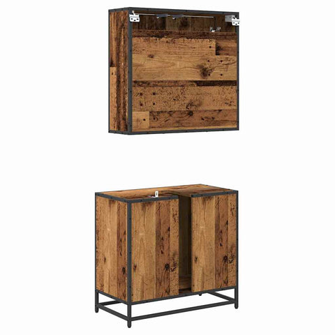 vidaXL Bathroom Furniture Set with Door 2 pcs Old wood 65 x 33 x 60 cm