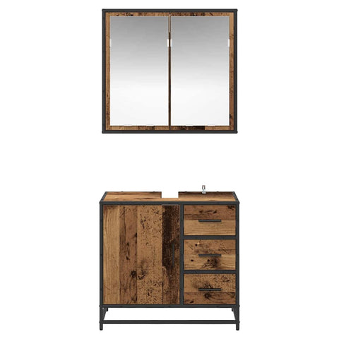 vidaXL Bathroom Furniture Set with Door 2 pcs Old wood 65 x 33 x 60 cm