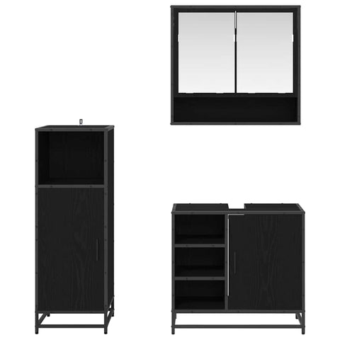vidaXL Bathroom Furniture Set with Shelf Wall-mounted 3 pcs Black oak