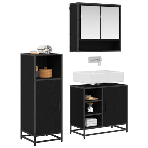 vidaXL Bathroom Furniture Set with Shelf Wall-mounted 3 pcs Black oak