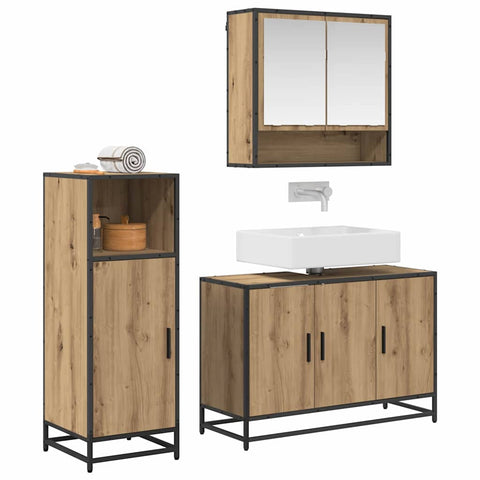 vidaXL Bathroom Furniture Set with Shelf with Door 3 pcs Artisan oak
