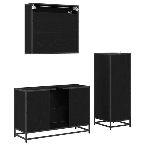 vidaXL Bathroom Furniture Set with Shelf Wall-mounted 3 pcs Black oak