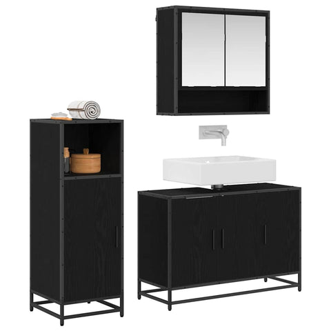 vidaXL Bathroom Furniture Set with Shelf Wall-mounted 3 pcs Black oak