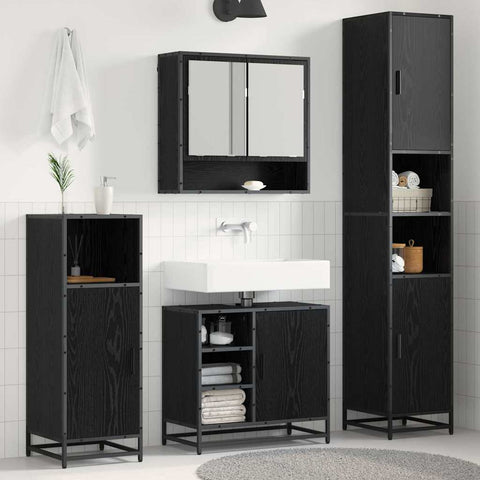 vidaXL Bathroom Furniture Set with Shelf Wall-mounted 4 pcs Black oak