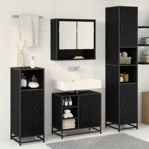 vidaXL Bathroom Furniture Set with Shelf Wall-mounted 4 pcs Black oak