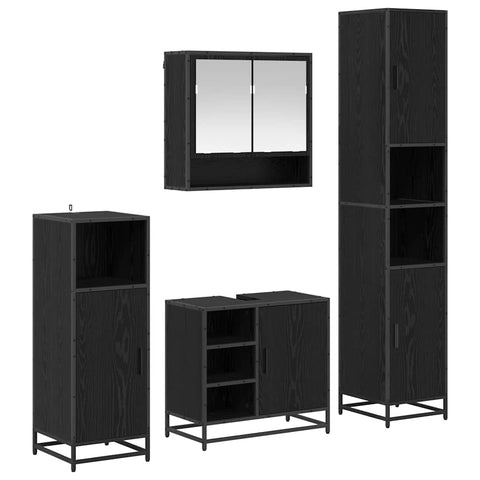 vidaXL Bathroom Furniture Set with Shelf Wall-mounted 4 pcs Black oak