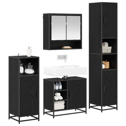 vidaXL Bathroom Furniture Set with Shelf Wall-mounted 4 pcs Black oak