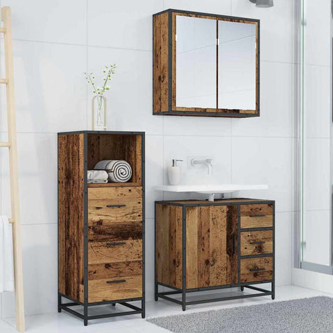 vidaXL Bathroom Furniture Set 3 pcs Old wood 35 x 37.5 x 100 cm