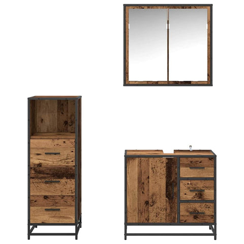 vidaXL Bathroom Furniture Set 3 pcs Old wood 35 x 37.5 x 100 cm