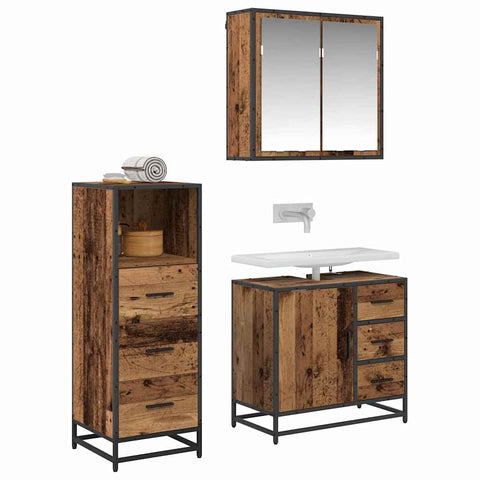vidaXL Bathroom Furniture Set 3 pcs Old wood 35 x 37.5 x 100 cm