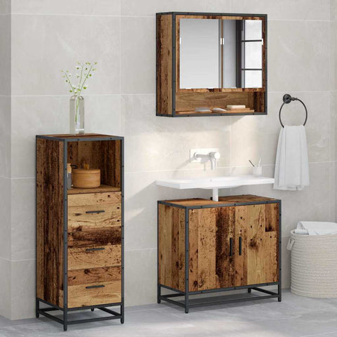 vidaXL Bathroom Furniture Set with Door 3 pcs Old wood 65 x 33 x 60 cm