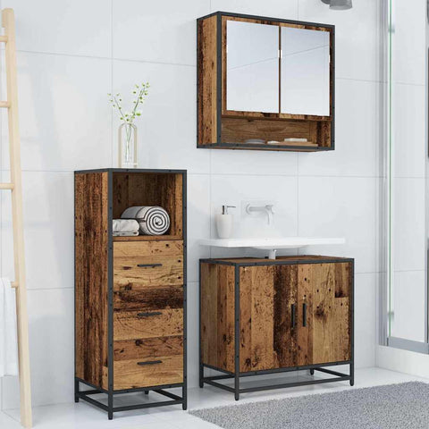 vidaXL Bathroom Furniture Set with Door 3 pcs Old wood 65 x 33 x 60 cm