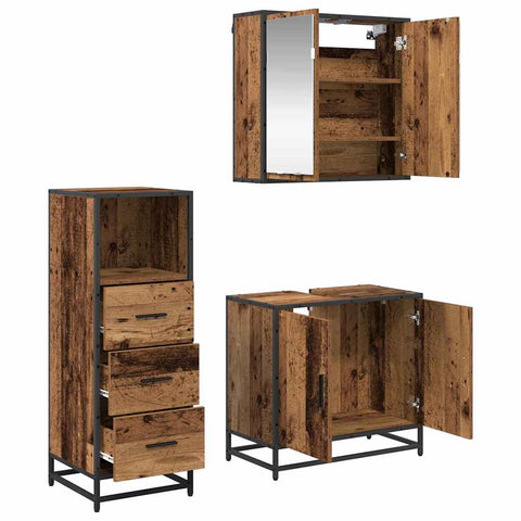 vidaXL Bathroom Furniture Set with Door 3 pcs Old wood 65 x 33 x 60 cm
