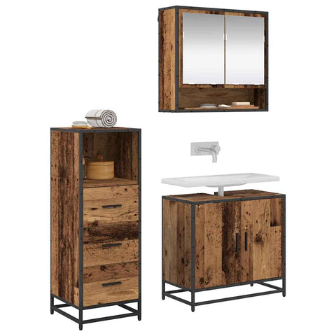 vidaXL Bathroom Furniture Set with Door 3 pcs Old wood 65 x 33 x 60 cm