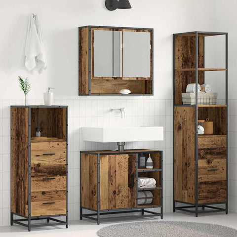 vidaXL Bathroom Furniture Set with Door 4 pcs Old wood 65 x 33 x 60 cm