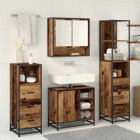 vidaXL Bathroom Furniture Set with Door 4 pcs Old wood 65 x 33 x 60 cm
