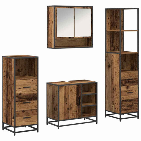vidaXL Bathroom Furniture Set with Door 4 pcs Old wood 65 x 33 x 60 cm