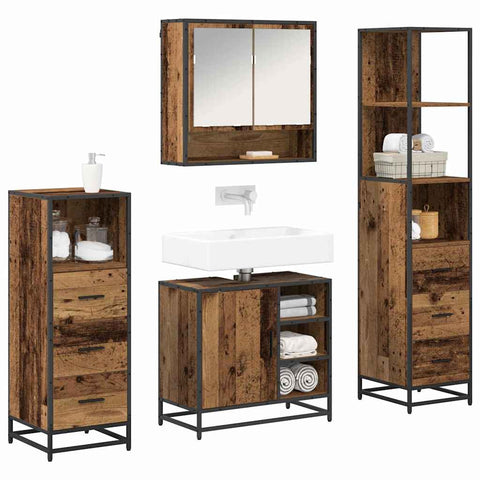 vidaXL Bathroom Furniture Set with Door 4 pcs Old wood 65 x 33 x 60 cm