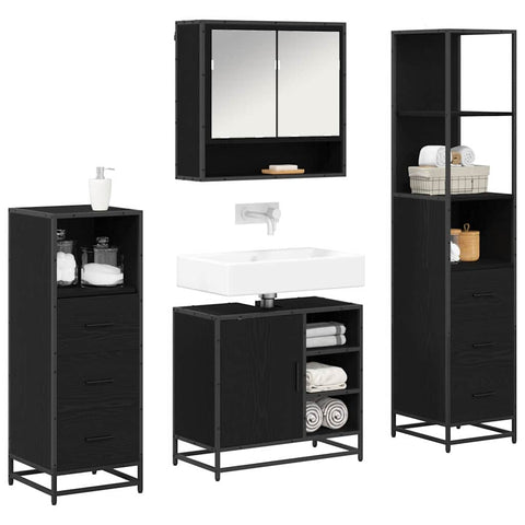 vidaXL Bathroom Furniture Set 4 pcs Black oak 65 x 33 x 60 cm