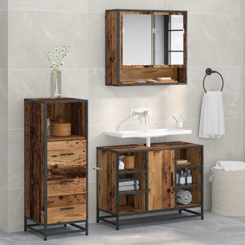vidaXL Bathroom Furniture Set with Door 3 pcs Old wood 80 x 33 x 60 cm