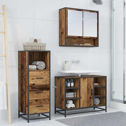 vidaXL Bathroom Furniture Set with Door 3 pcs Old wood 80 x 33 x 60 cm