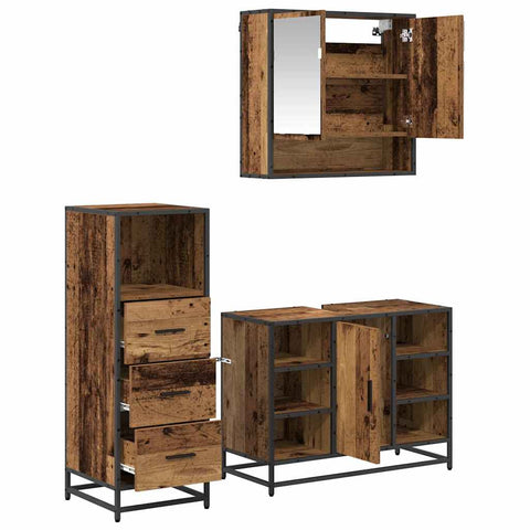 vidaXL Bathroom Furniture Set with Door 3 pcs Old wood 80 x 33 x 60 cm