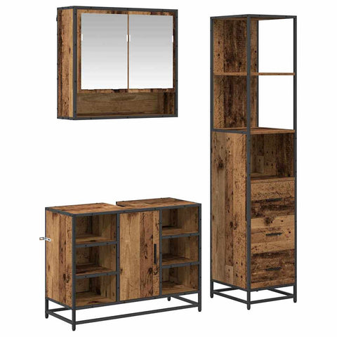vidaXL Bathroom Furniture Set 3 pcs Old wood 35 x 37.5 x 166 cm