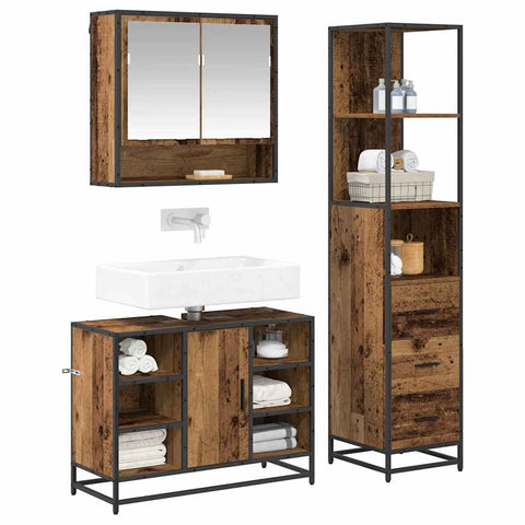 vidaXL Bathroom Furniture Set 3 pcs Old wood 35 x 37.5 x 166 cm