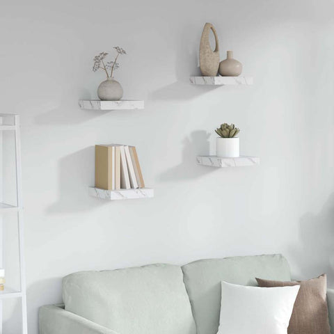 vidaXL Wall Shelf 4 pcs White Marble 23 x 23.5 x 4 cm Engineered Wood
