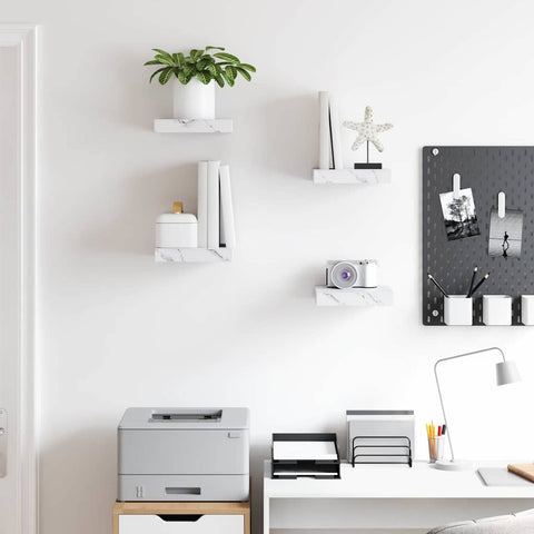 vidaXL Wall Shelf 4 pcs White Marble 23 x 23.5 x 4 cm Engineered Wood