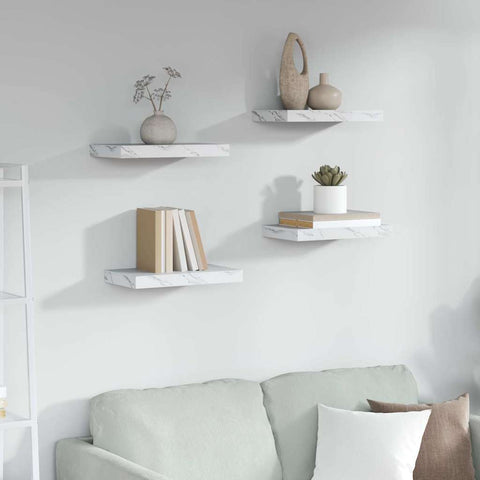 vidaXL Wall Shelf 4 pcs White Marble 40 x 23.5 x 4 cm Engineered Wood