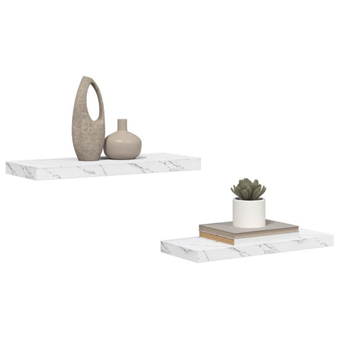 vidaXL Wall Shelf 2 pcs White Marble 60 x 23.5 x 4 cm Engineered Wood
