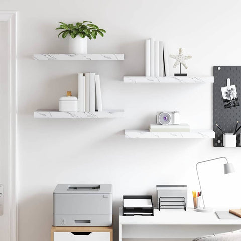 vidaXL Wall Shelf 4 pcs White Marble 60 x 23 x 4 cm Engineered Wood