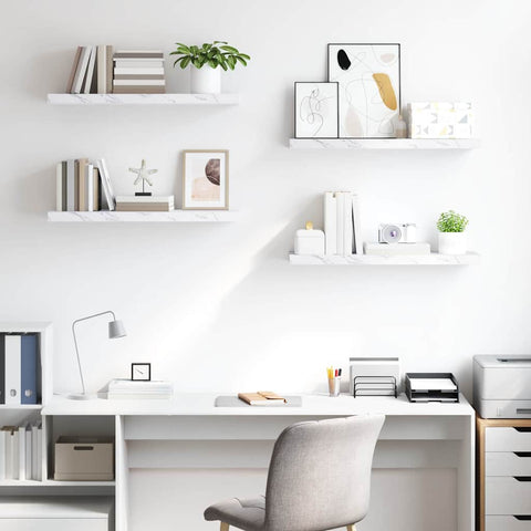 vidaXL Wall Shelf 4 pcs White Marble 80 x 23.5 x 4 cm Engineered Wood