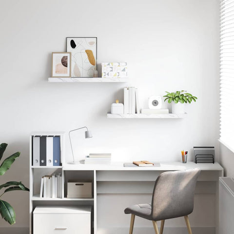 vidaXL Wall Shelf 2 pcs White Marble 90 x 23.5 x 4 cm Engineered Wood