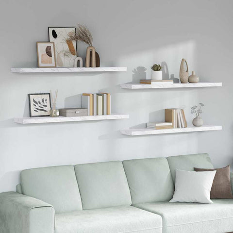 vidaXL Wall Shelf 4 pcs White Marble 120 x 23.5 x 4 cm Engineered Wood