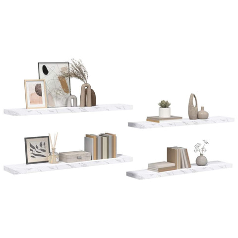 vidaXL Wall Shelf 4 pcs White Marble 120 x 23.5 x 4 cm Engineered Wood