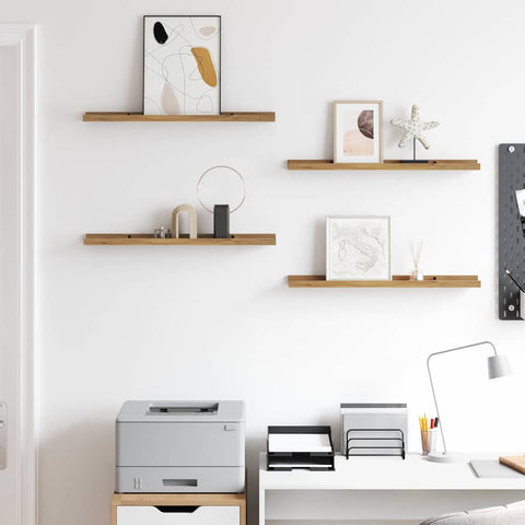 vidaXL Wall Shelf with Shelf 4 pcs Brown 60 x 9 x 3 cm Engineered Wood