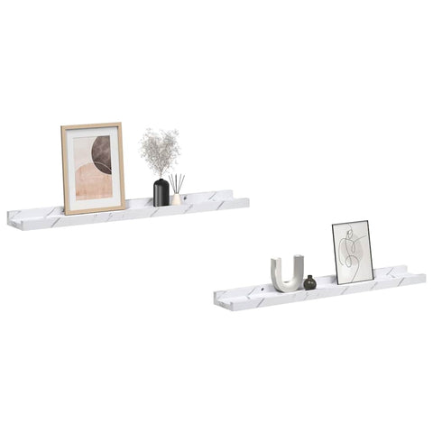 vidaXL Wall Shelf 2 pcs White Marble 60 x 9 x 3 cm Engineered Wood