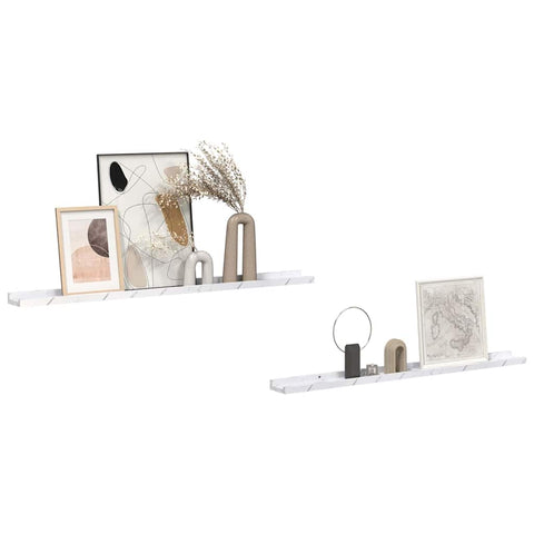 vidaXL Wall Shelf 2 pcs White Marble 100 x 9 x 3 cm Engineered Wood