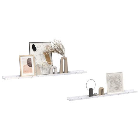 vidaXL Wall Shelf 2 pcs White Marble 115 x 9 x 3 cm Engineered Wood